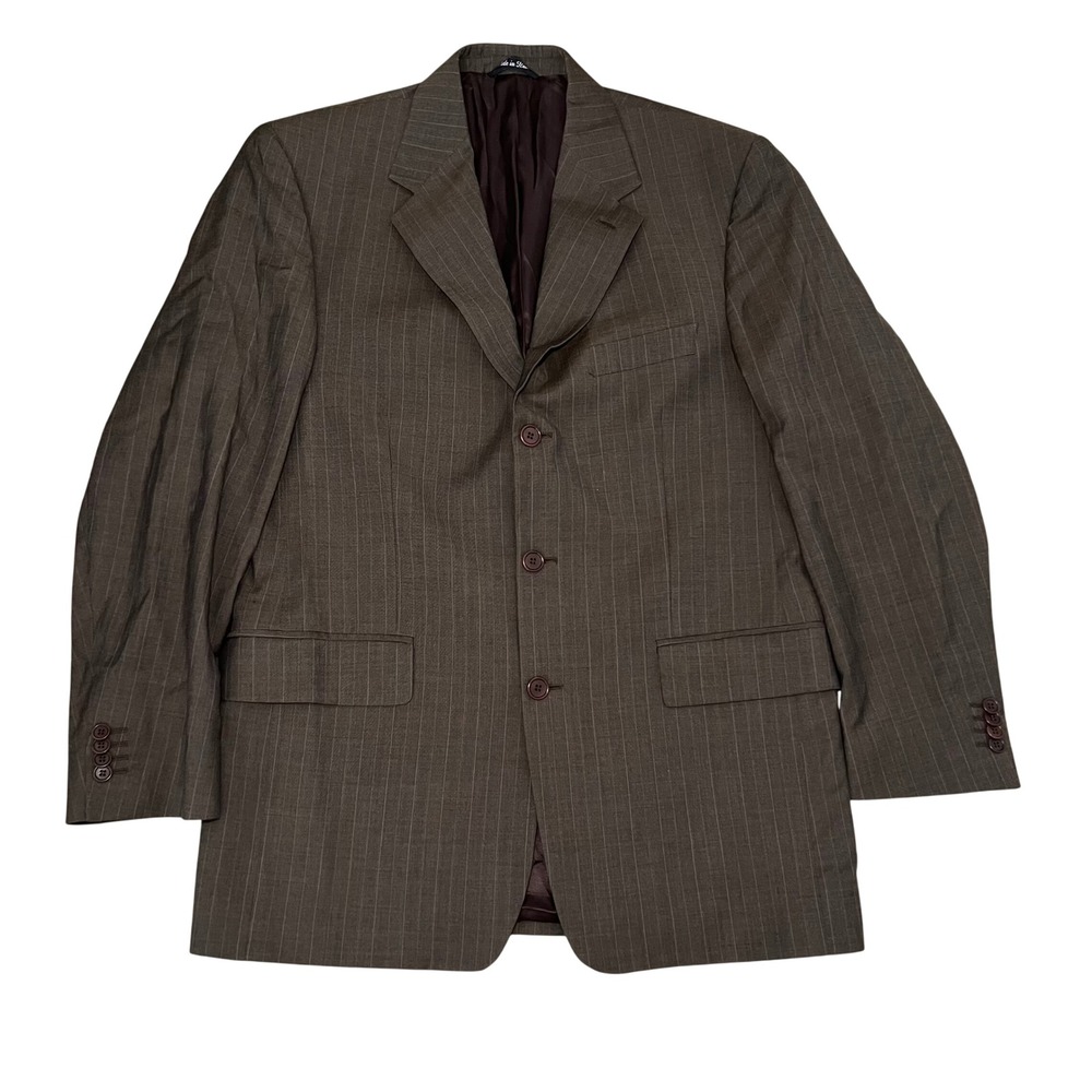 ADOLFO Made in Italy Mens 40R Pinstripe Wool Super 120s Blazer Brown